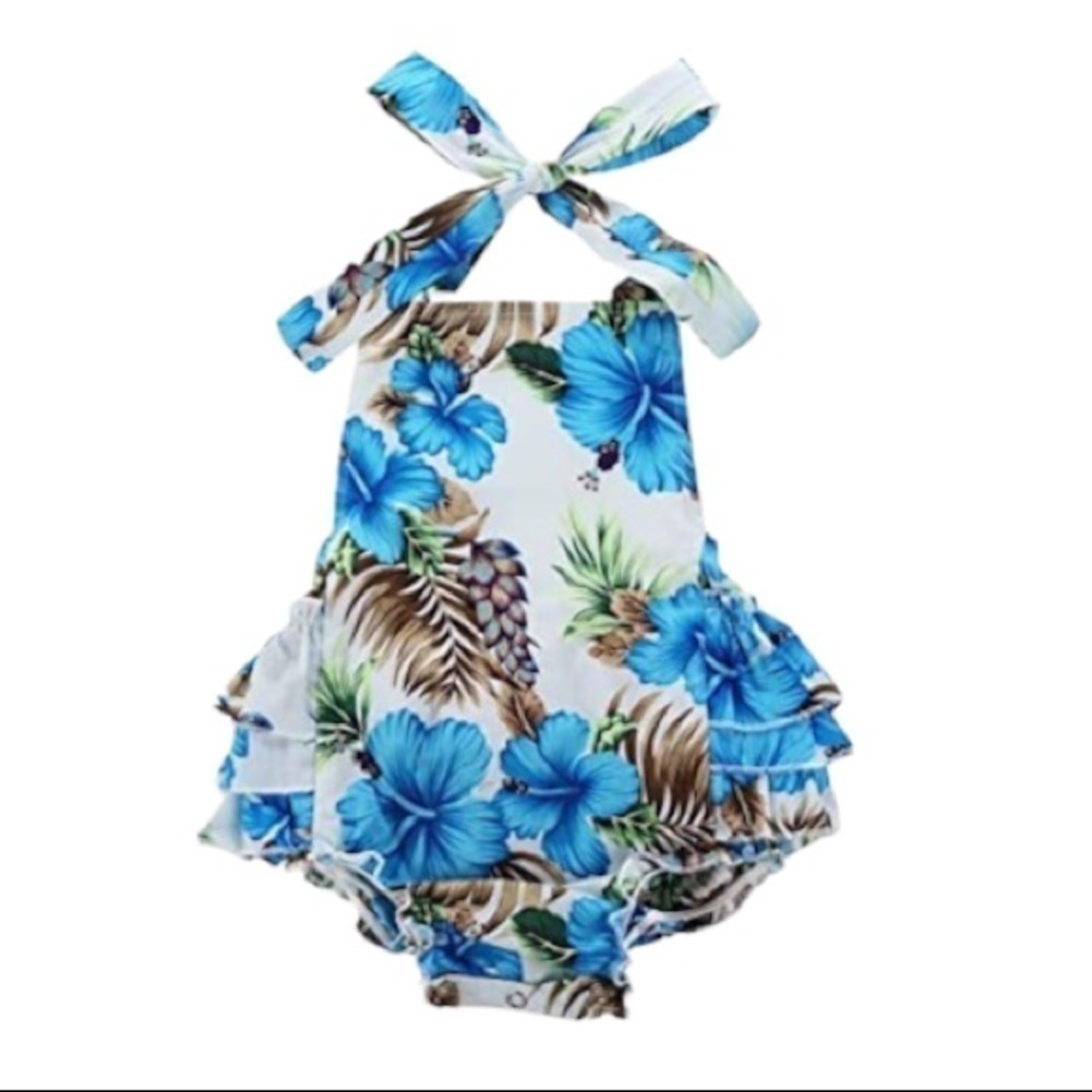 Floral Princesas A Baby Girls Sz 0-6 Months Halter One Piece Bodysuit White Blue